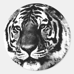 Black & White Tiger Classic Round Sticker