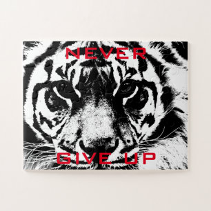 Black & White Tiger Eye Never Give Up Motivational Jigsaw Puzzle