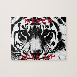 Black & White Tiger Eye Never Give Up Motivational Jigsaw Puzzle