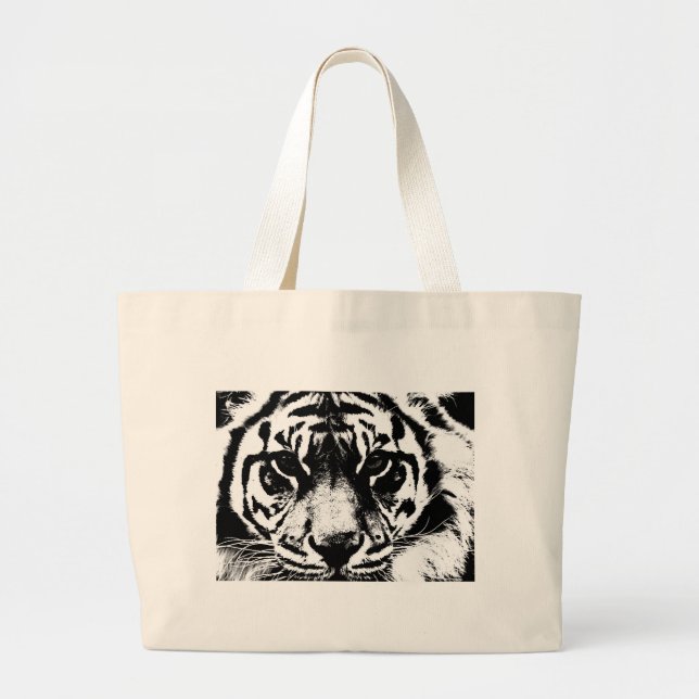 Black & White Tiger Large Tote Bag (Front)