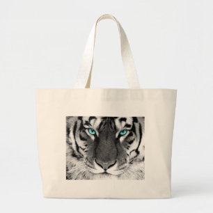 Black White Tiger Large Tote Bag