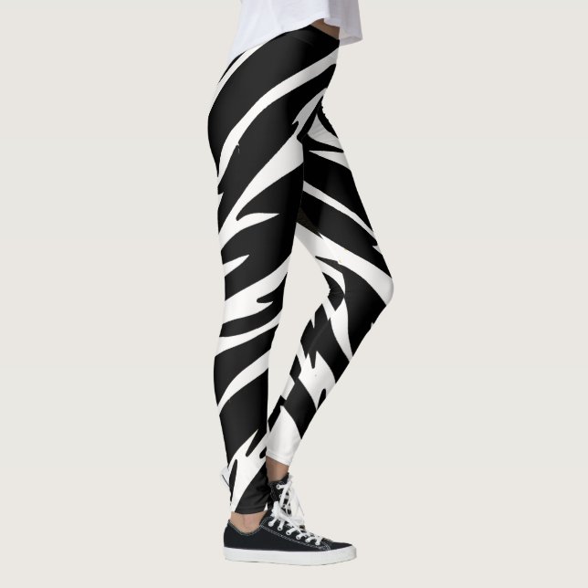 Black White Tiger Leggings - Animal Print Yoga Pan (Right)