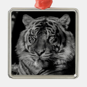 Black & White Tiger Metal Tree Decoration
