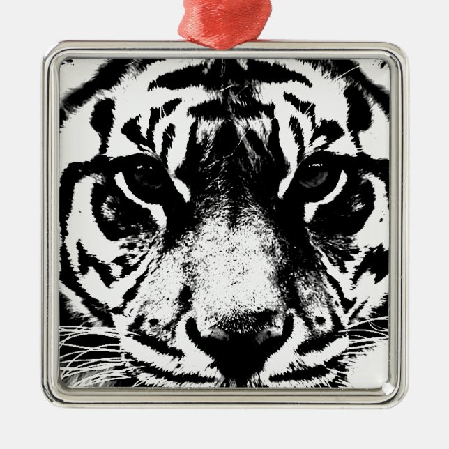 Black & White Tiger Metal Tree Decoration (Front)