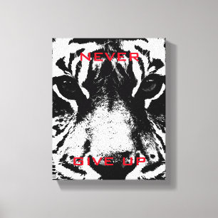 Black & White Tiger Never Give Up Motivational Canvas Print