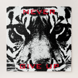 Black & White Tiger Never Give Up Motivational Jigsaw Puzzle
