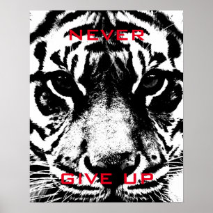 Black & White Tiger Never Give Up Motivational Poster