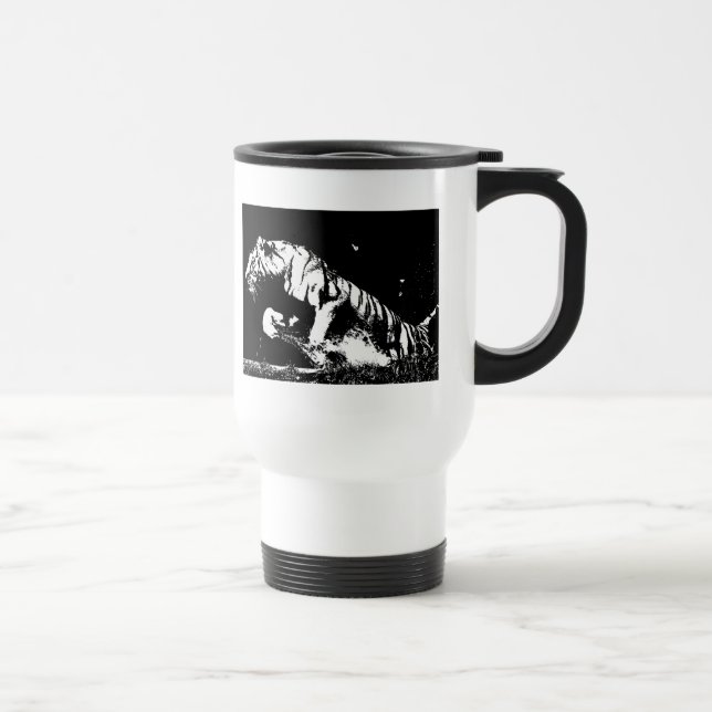 Black & White Tiger Pop Art Travel Mug (Right)