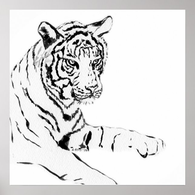 Black & White Tiger Sketch Poster (Front)