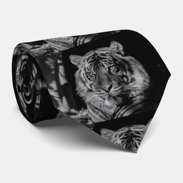 Black & White Tiger Tie (Rolled)