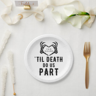 Black White Til Death Do Us Part Skeleton Wedding Paper Plate