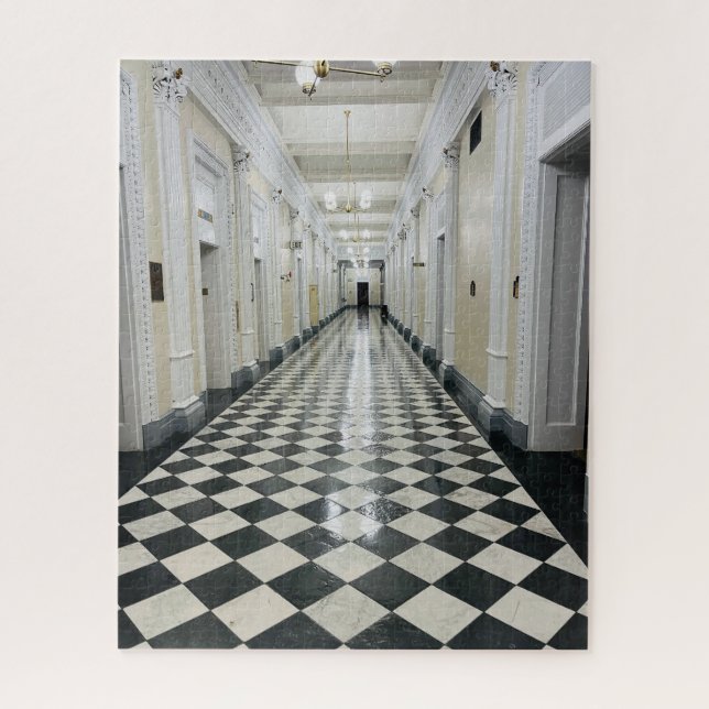 Black White Tile Hallway West Wing Jigsaw Puzzle (Vertical)