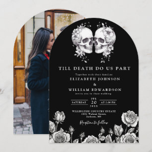 Black White Till Death Gothic Skulls Photo Wedding Invitation