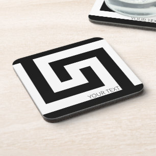 Black White Timeless Modern Greek Key Coaster