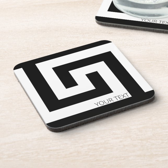 Black White Timeless Modern Greek Key Coaster (Left Side)