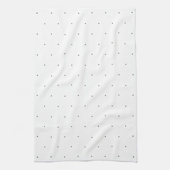 Black white tiny polka dots pattern tea towel (Vertical)