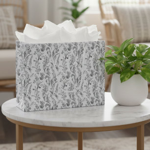 Black White Toile Floral Elegant Large Gift Bag