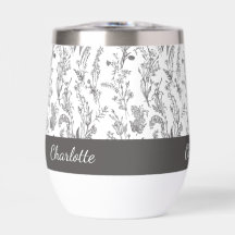Black White Toile Floral Pattern Custom Name