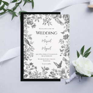 Black & White Toile Vintage Wedding Invitation