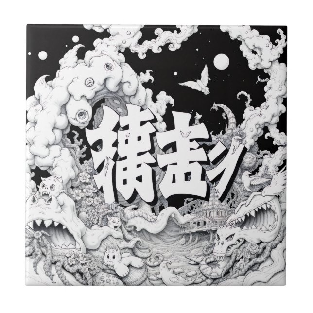 Black & White Tokyo Ceramic Tile (Front)