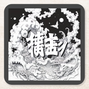 Black & White Tokyo Square Paper Coaster