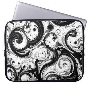 Black & white-toned swirly laptop sleeve