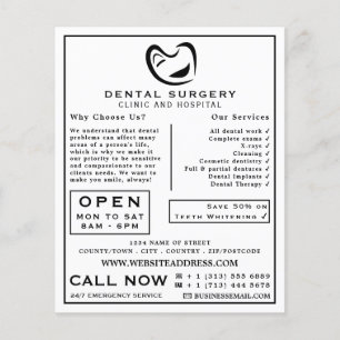 Black & White Tooth Logo Dentistry, Dentist Advert Flyer