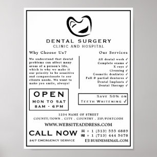 Black & White Tooth Logo Dentistry, Dentist Advert Poster