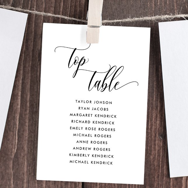 Black & White, Top Table Seating Plan Card (Creator Uploaded)