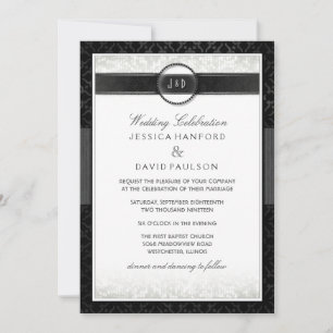 Black White & Touch of Gold Art Deco Wedding Invitation