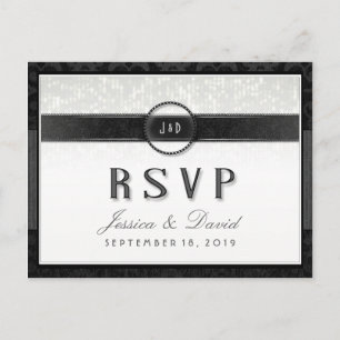 Black White & Touch  of Gold RSVP Meal Selections Invitation Postcard