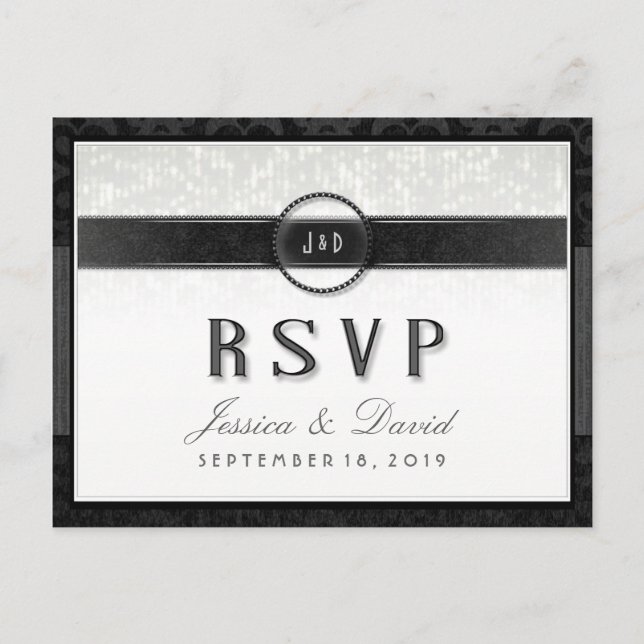 Black White & Touch  of Gold RSVP Meal Selections Invitation Postcard (Front)