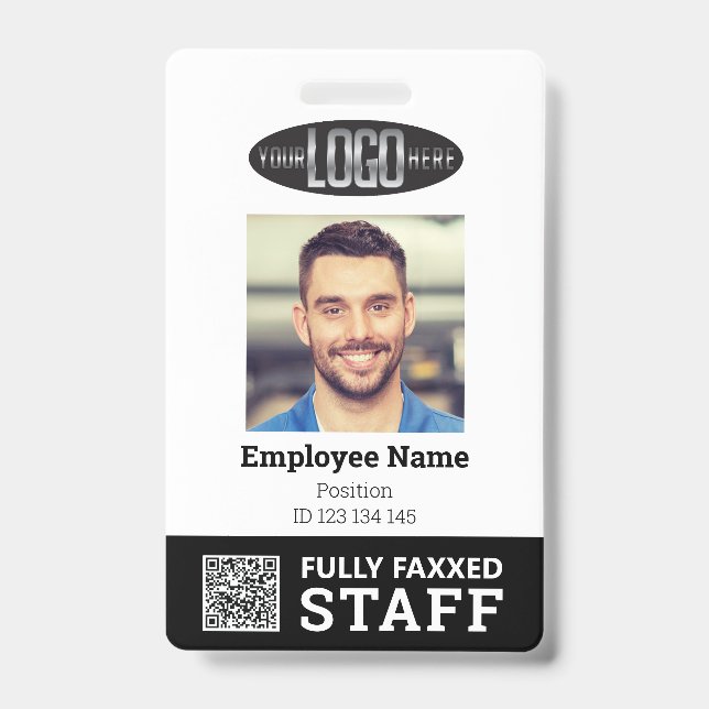 Black White Trade Employee Photo ID and QR Code Badge (Front)