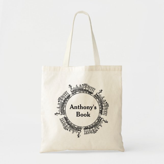 Black & White train kids named library Tote Bag (Front)