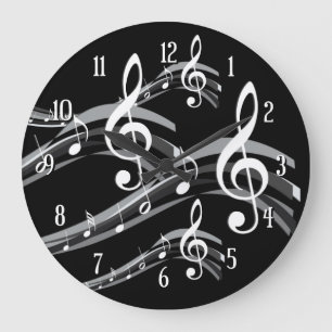 Black & White Treble Clef Large Clock