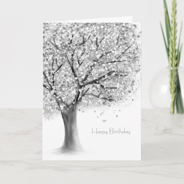 black white tree abstract birthday card (Front)