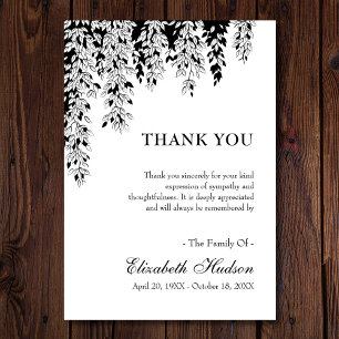 Black White Tree Branch Bereavement Funeral Thank You Card
