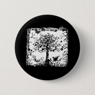 Black & White Tree Butterfly Silhouette 6 Cm Round Badge