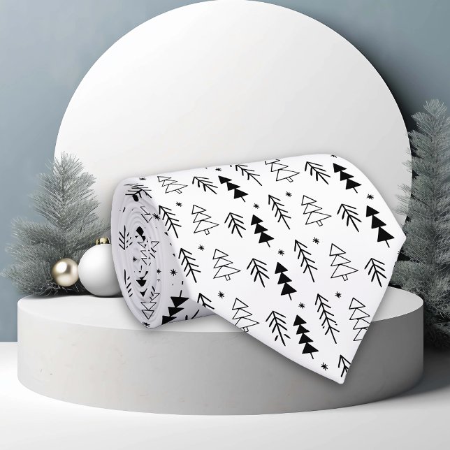 Black White Tree Christmas Holiday     Tie (Creator Uploaded)