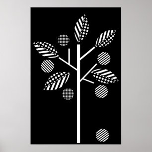 Black white tree on black background print poster