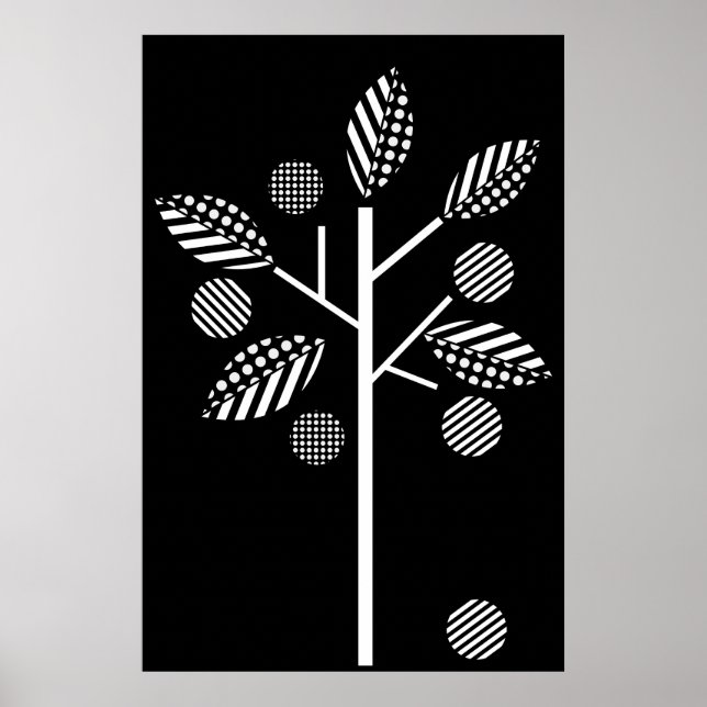 Black white tree on black background print poster (Front)