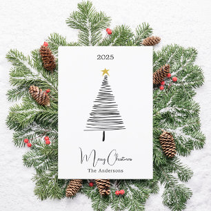 Black white tree simple boho Christmas Holiday Card