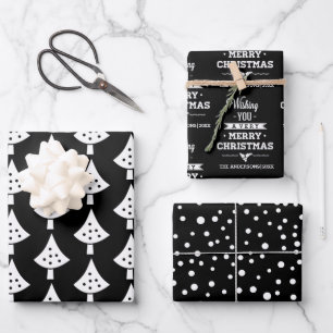 Black white trees, snowflakes and wishes Christmas Wrapping Paper Sheet
