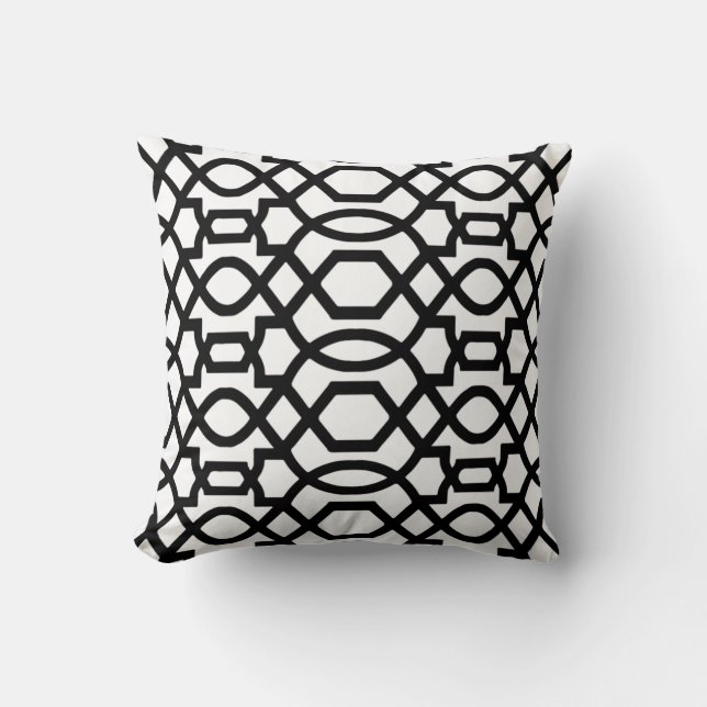 Black & White Trellis Print Throw Pillow (Front)