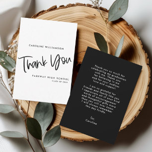 Black & White Trendy Elegant Script Graduation Thank You Card