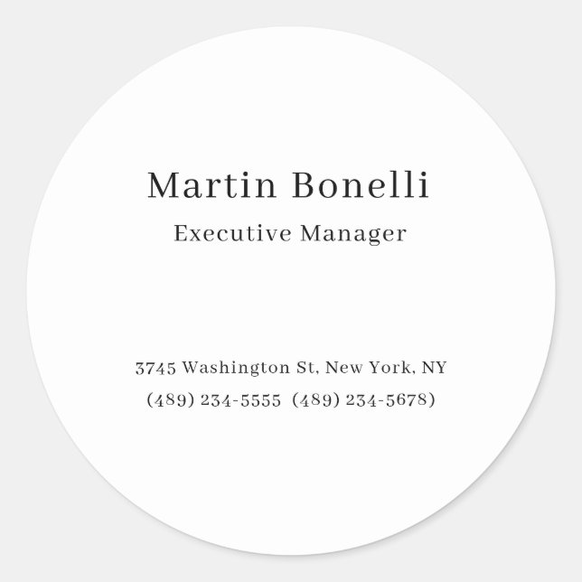 Black & White Trendy Minimal Plain Simple Classic Round Sticker (Front)