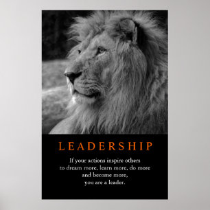 Black & White Trendy Motivational Leadership Lion Poster