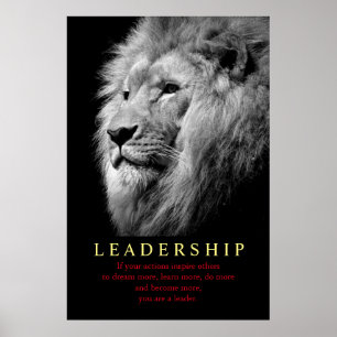 Black White Trendy Motivational Leadership Lion Poster