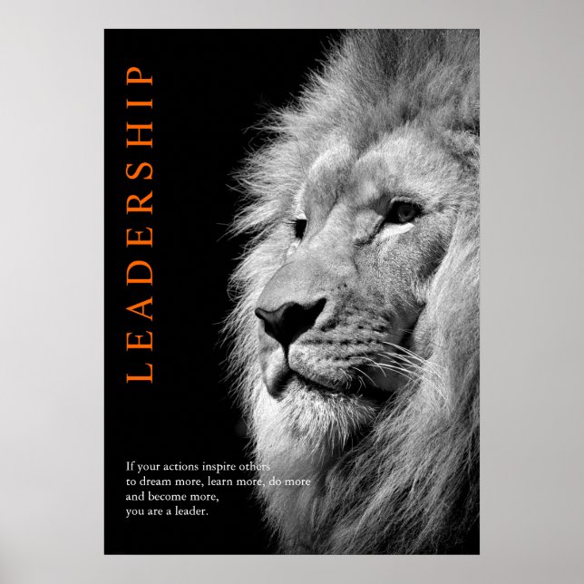Black & White Trendy Motivational Leadership Lion Poster (Front)