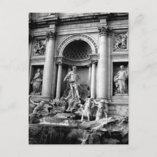 Black White Trevi Fountain Rome Travel Photography Holiday Postcard